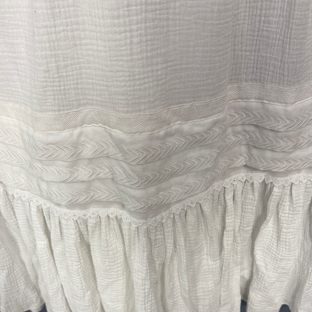 Magaschoni organic cotton gauze tiered lace trimmed Sleeveless Dress size 6 - Picture 5 of 7